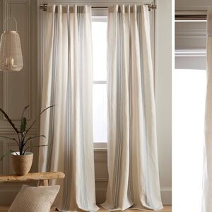 NWT QUINCE Set Of 2 48x96 Coastal Stripe Linen Cotton Curtains